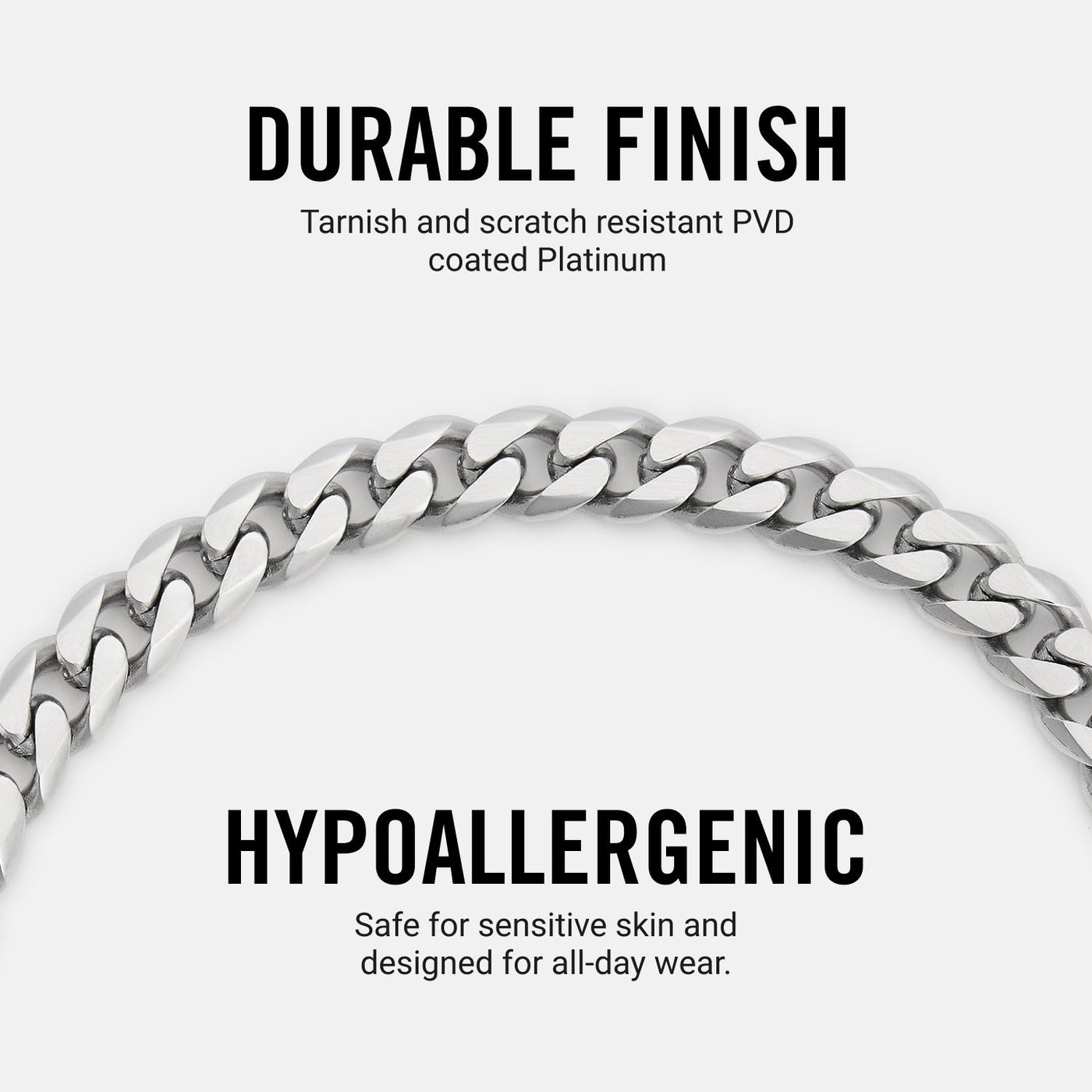 6mm Curb Bracelet - Platinum - Medium