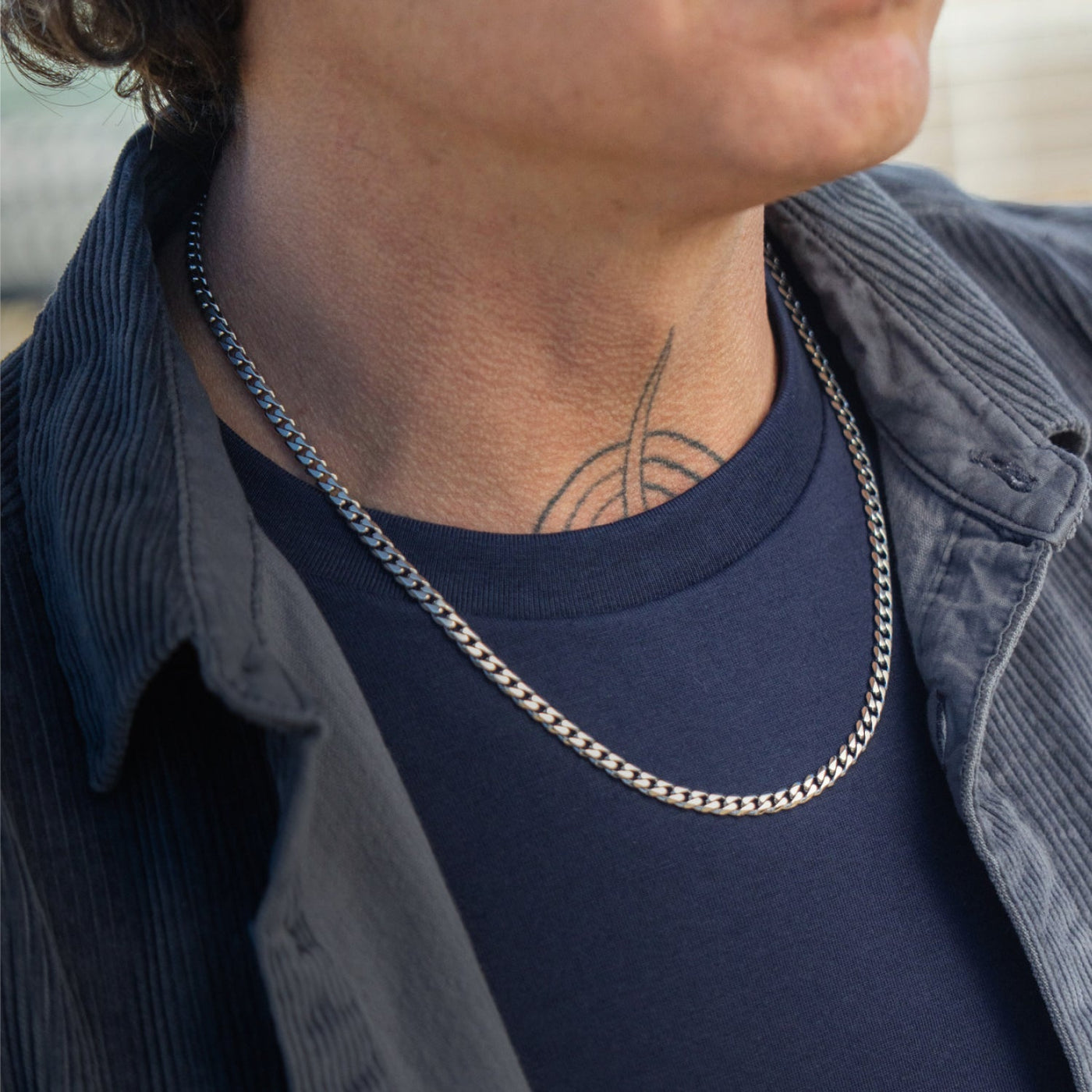 5mm Curb Chain - Platinum - 20"